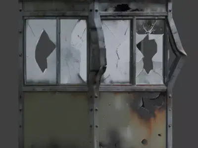 Burned Military Guard Booth 3D Model V03 Low-poly 3D model