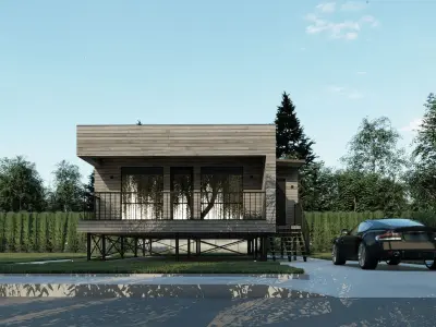 Modern suburban frame house 3D model