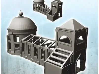Church ruin with dome frame and bell tower 4 - Modern WW2 WW1 Wo 3D print model