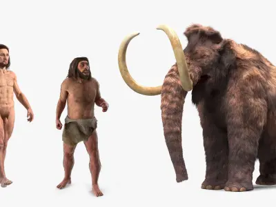  Prehistoric Humans and Mammoth Fur Rigged Collection 