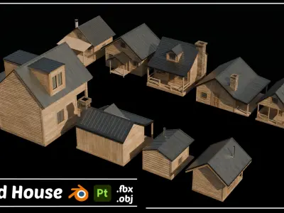 10 wooden house Low-poly 3D model
