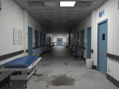 Modular Hospital Corridor Kit Low-poly 3D model