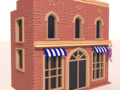 Barbershop brick barber shop Low-poly 3D model