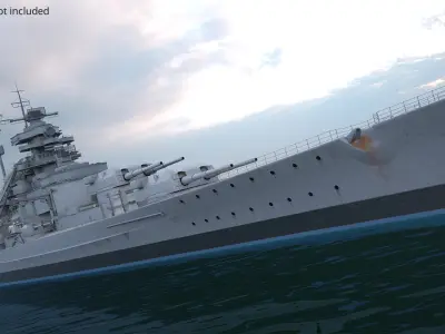  WWII Battleship with Light-Blue Lower Hull Camouflage Gray-Blue Simplified 