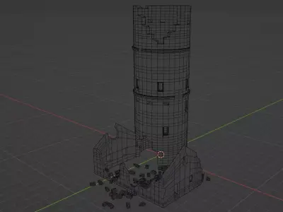 Low Poly Ruined Medieval Tower  Game Ready 3D Asset Low-poly 3D model