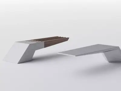 PARK MODERN BENCH WING WOOD AND CONCRETE 3D model