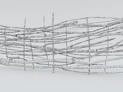 Fence Low Poly PBR sculpture made of branches and sticks Low-poly 3D model