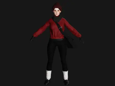 3D REALISTIC HUMAN RIGGED CHARACTER - ASIAN GIRL WINTER OUTFIT Low-poly 3D model