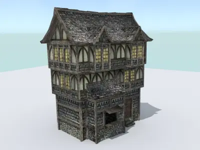 Medieval Town House Low-poly 3D model shop