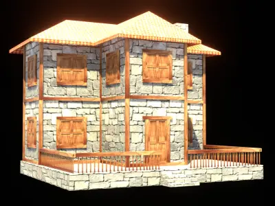 medieval house low poly village town residential house  97 Low-poly 3D model