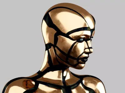 Rigged GOLDEN ANDROID Female Low-poly 3D model