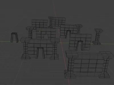 Modular Dungeon Walls Set Low-poly 3D model