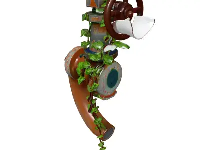 Overgrown Industrial Valve with Ivy Low-poly 3D model