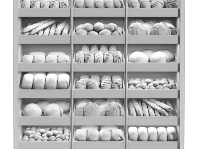 Showcase in a bakery with pastries 2 Bread 3D model