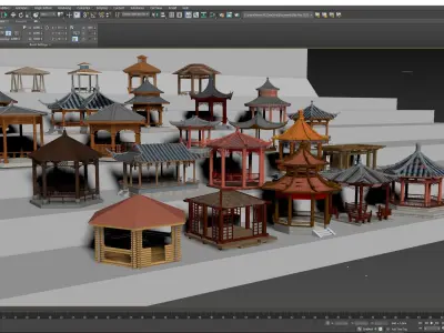 Antique courtyard Chinese-style pavilion Low-poly 3D model