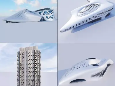 Futuristic building collection 4x 3 3D Model Pack