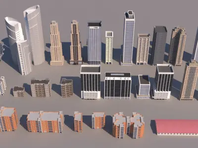  Realistic Low poly Cartoon City Modular Elements 