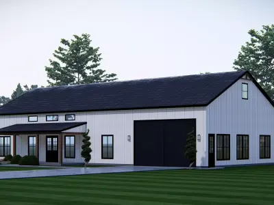 Modern American Barn House with Garage Exterior Architectural  3D model