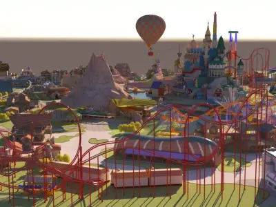 Large Outdoor Amusement Park Low-poly 3D model