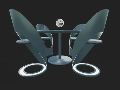 Futuristic Dining Table Set Low-poly 3D model