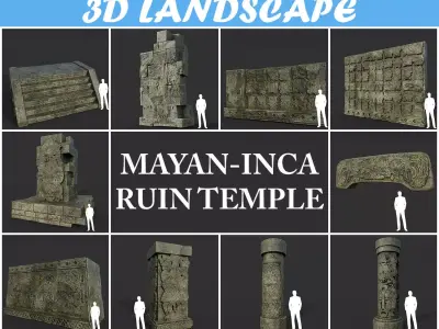 Low poly Mayan Inca Ruin Temple Modular Pack Low-poly 3D model