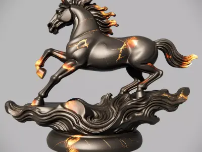 Galloping Marble Horse Sculpture 3D model