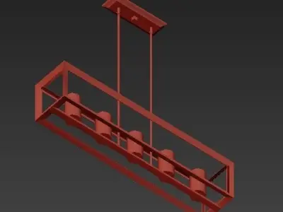 Golden rectangular pendant light in copper 3D model