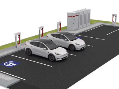 Tesla Supercharger Station with Y 2023 3D model
