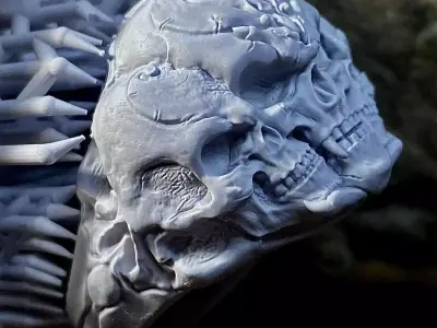 Triple Skull Ring  Heavy Gothic Statement 3D print model