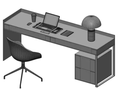 Workplace 5 office desk with laptop and chair 3D model