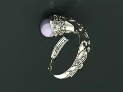 Pearl Bypass Ring jewelry 3D model - for Her 3D print model