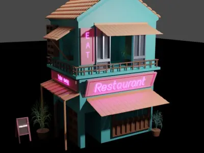 Traditional Japanese Shop or Restraurent Low-poly 3D model