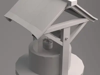 Low poly WELL water fountain with wooden roof Free low-poly 3D model