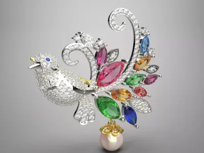 White Gold Diamond and Rainbow Stone Brooch sj0013 3D print model
