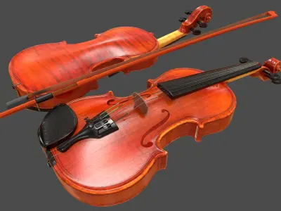 Violin and Bow - Low Poly