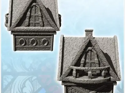 High roofed building with stone terrace and chimney 23 - Medieva 3D print model