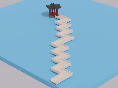 Cartoon Chinese Nine-turn bridge and Pavilion 3D model