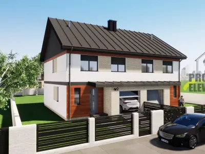 double house for two families with garage 3D model