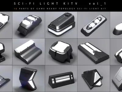 Sci-fi Lights kit -Game ready topology  3D model