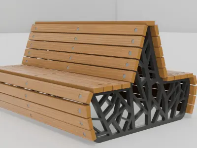 Outdoor Wooden Bench Tree shape patterns 16 Low-poly 3D model