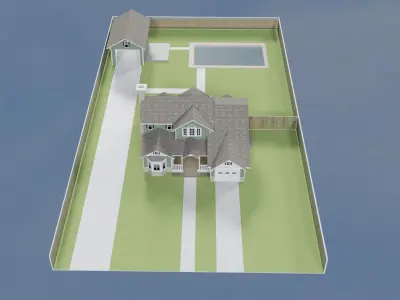 Craftsman House With a Pool and Garage  3D model