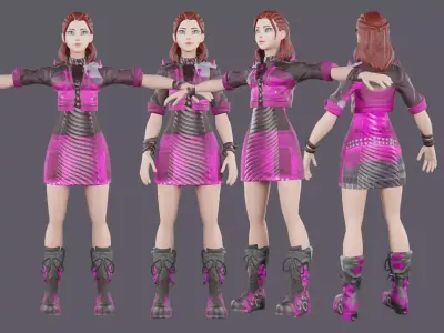 Cyber Cute Girl Low-poly 3D model