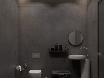 Bathroom modern with walls and lighting 3D model