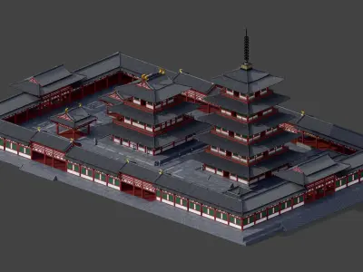 Modular Japanese Temple Kit Low-poly 3D model