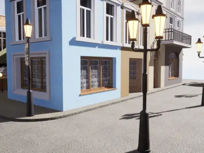 Modular European Quartal Building Low-poly 3D model