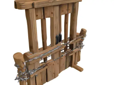 Stylized Wooden Barbed Wire Gate Low-poly 3D model