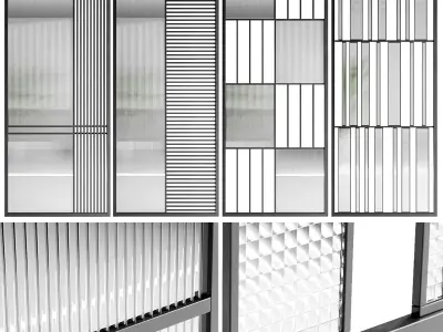Partition set of three metal door panels 3D model