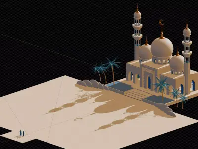 Islamic Family On Front Of A Mosque 3D model
