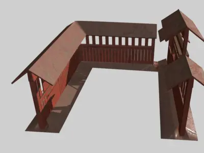 Japanese style fence and door set Low-poly 3D model