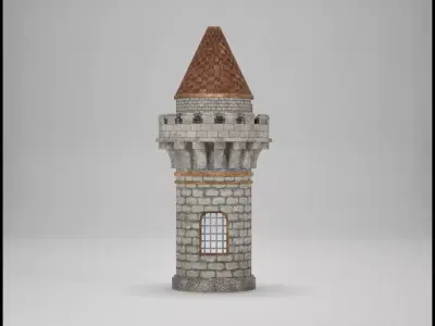 Medieval Round Watchtower Low-poly 3D model